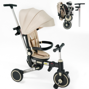 ASOWTREND 子供用三輪車 7in1 折りたたみ 手押し棒付き ステップ付き 三輪車| 1歳〜3歳対応 自転車 乗用玩具 キッズバイク| コンパクト収納 ペダルロック 安全バー 日よけカバー付き| おもちゃ プレゼント お祝い ギフト